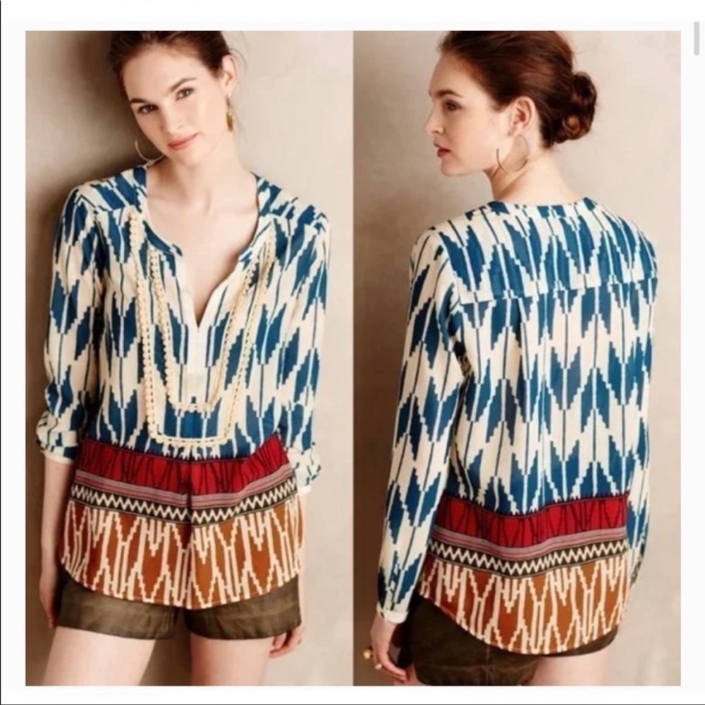Maeve Sheer Coastal Grandma Abstract Long Sleeve Top